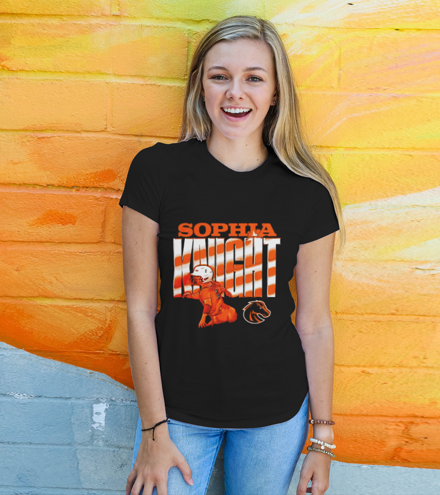 Boise State Broncos Sophia Knight Football Cartoon With Bronco T-Shirt