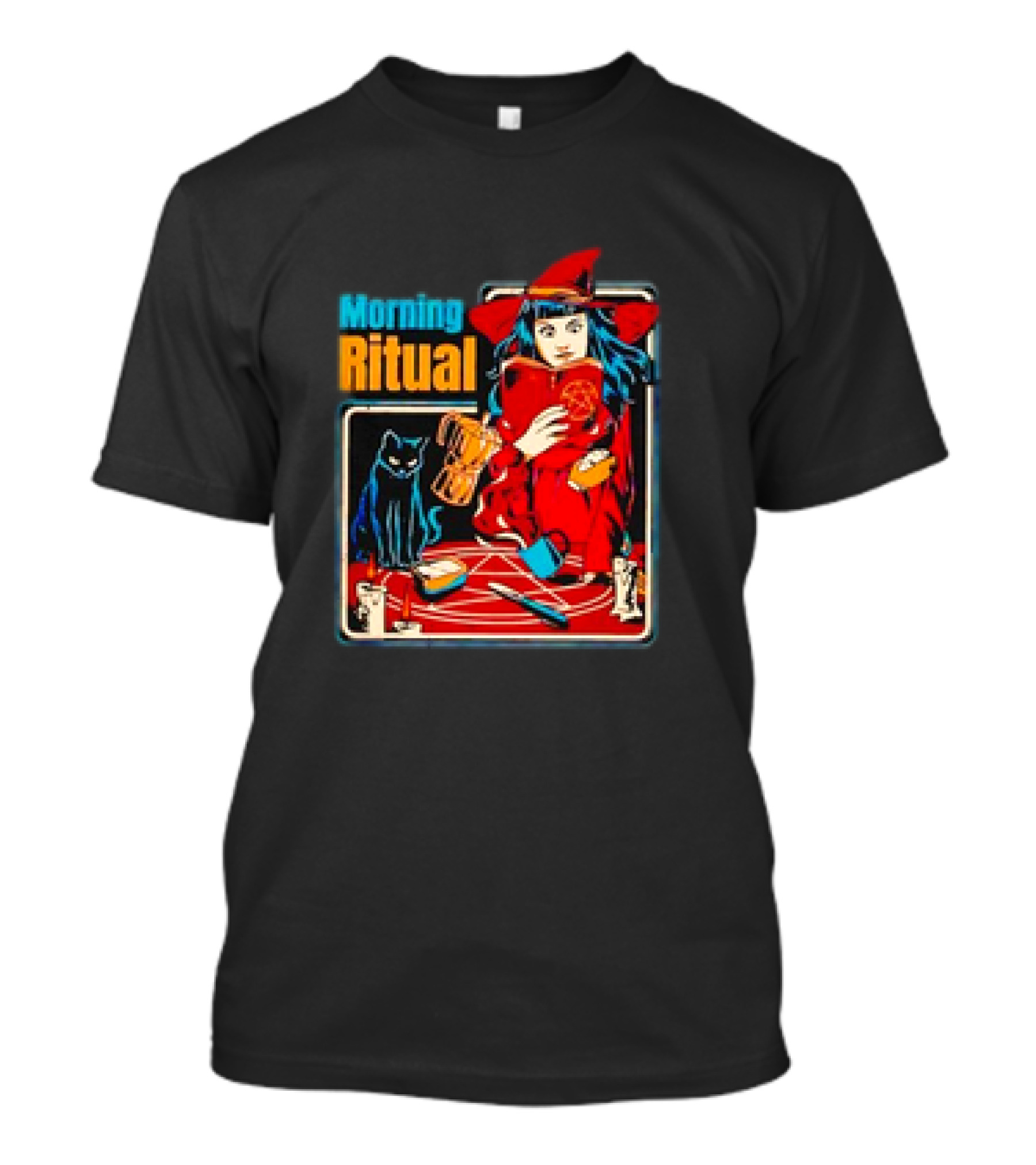 Morning Ritual Witch With Black Cat Coffee Magic T-Shirt