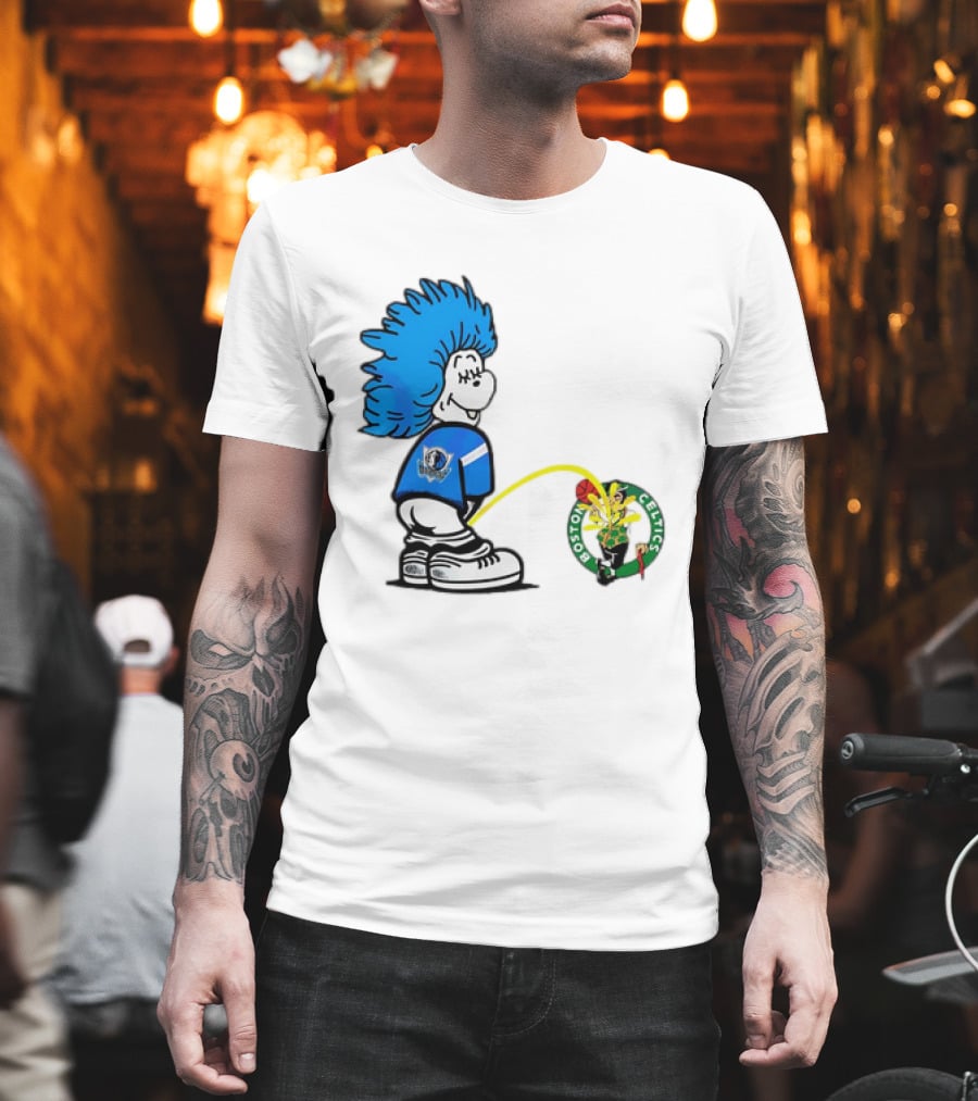 Dallas Mavericks Fan Urinating on Boston Celtics T-Shirt