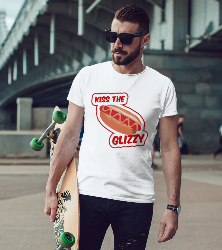 Kiss The Glizzy Hot Dog Bold Text With Mustard And Ketchup T-Shirt
