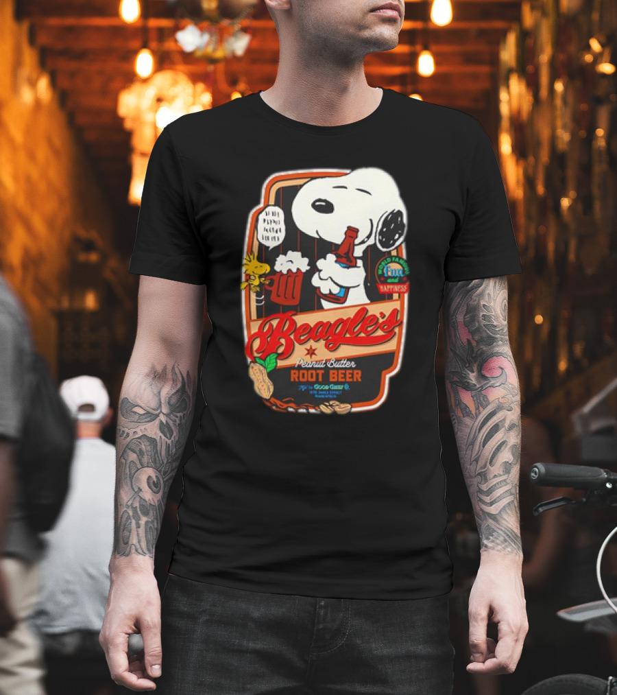 Snoopy and Woodstock Beagle's Peanut Butter Root Beer Good Grief Co Happiness T-Shirt