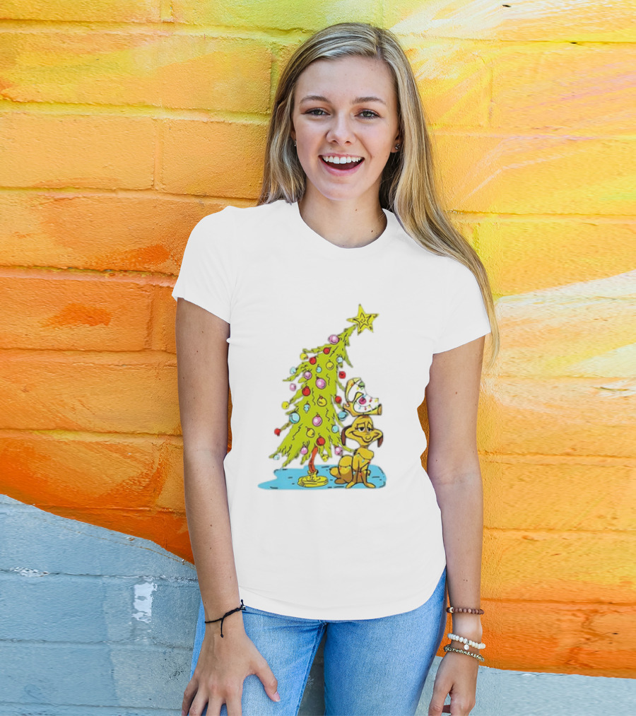 Christmas With Max Dog And Whoville Tree With Lights T-Shirt