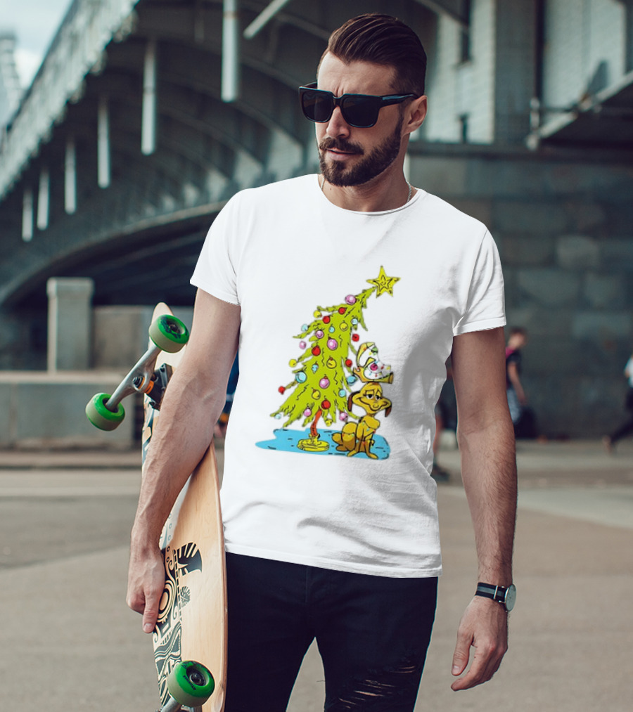 Christmas With Max Dog And Whoville Tree With Lights T-Shirt