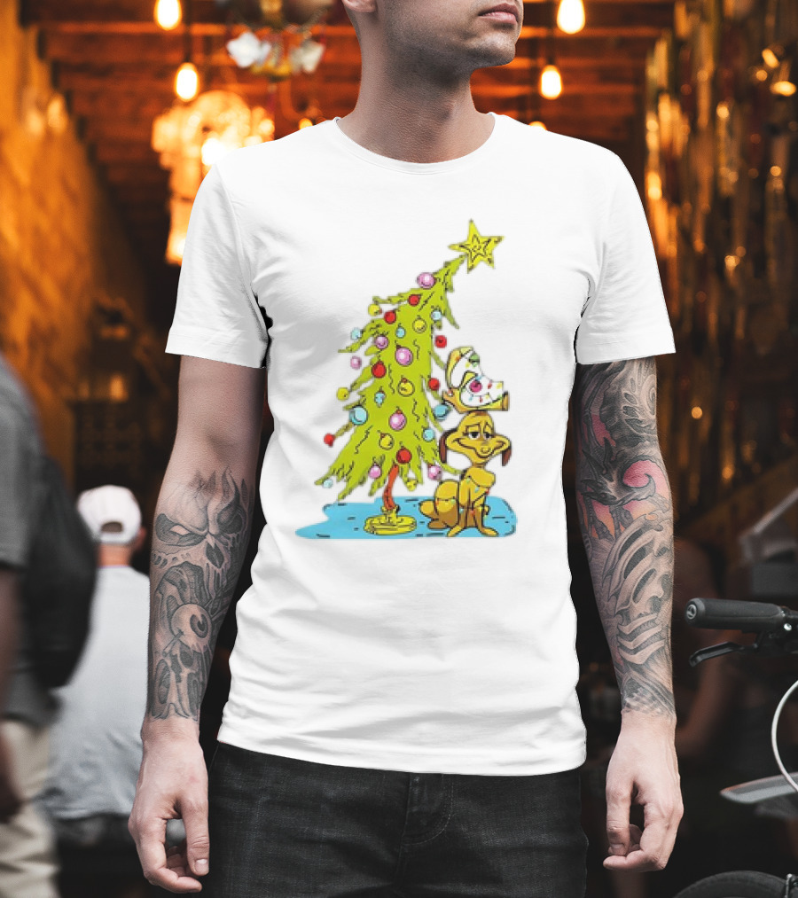 Christmas With Max Dog And Whoville Tree With Lights T-Shirt