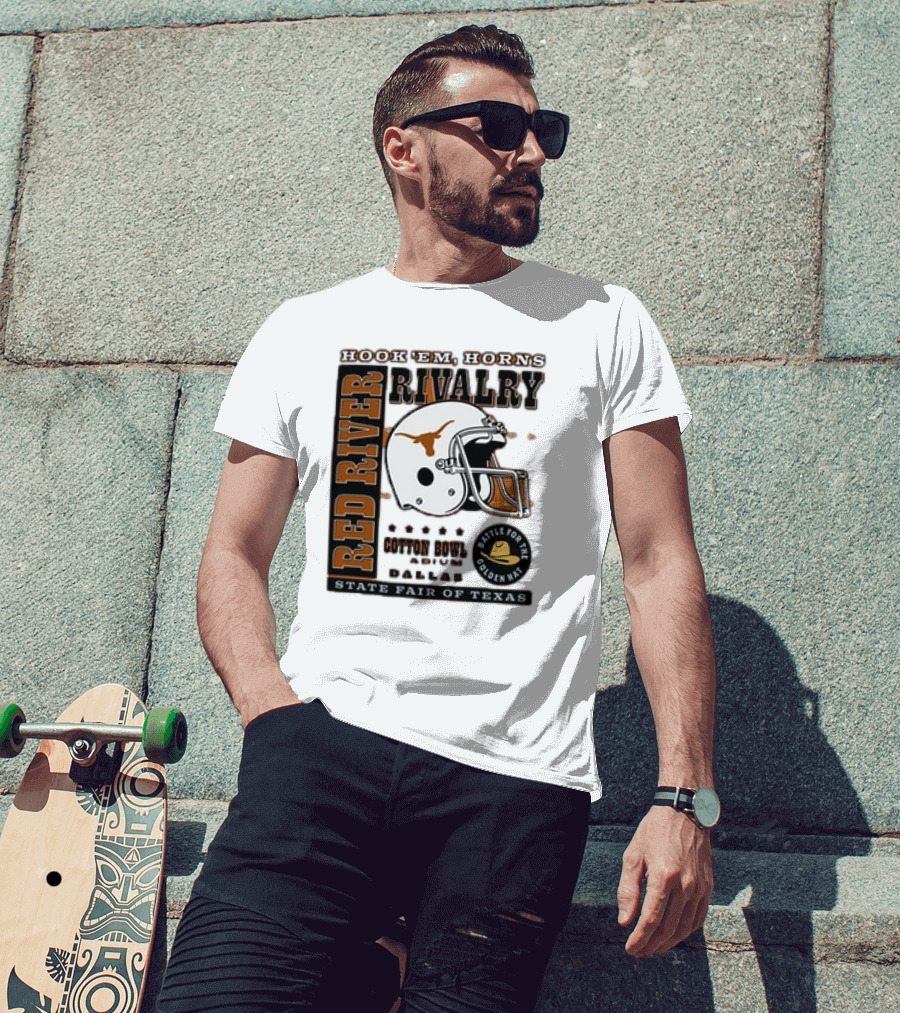 Hook Em Horns Red River Rivalry Cotton Bowl Dallas State Fair Of Texas Battle For The Golden Hat T-Shirt