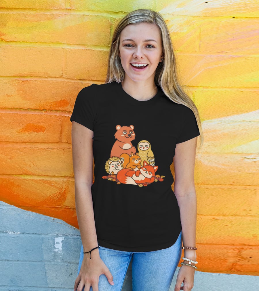 Animals X The Breakfast Club Autumn Edition With Hedgehog, Bear, Owl, Fox, Squirrel T-Shirt