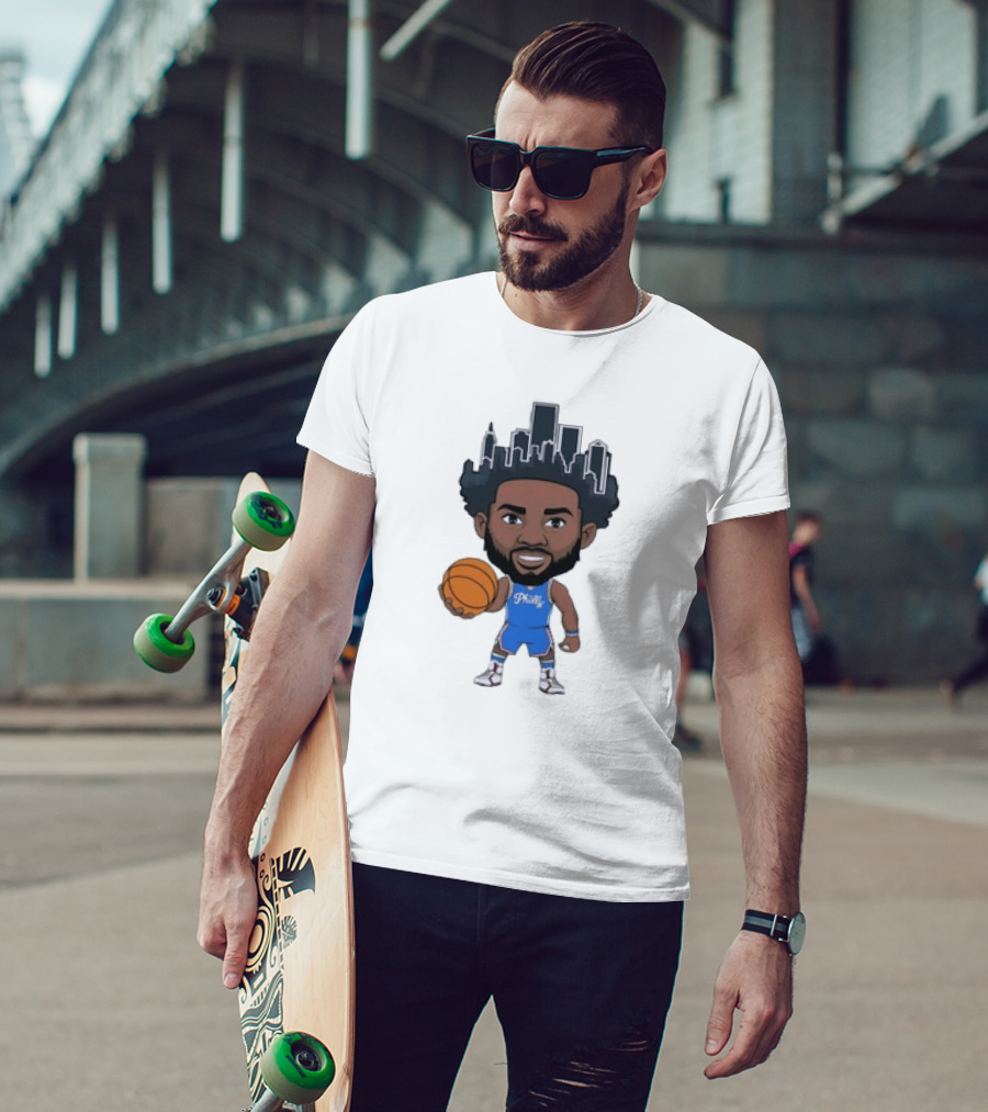 Philadelphia 76ers Philly Baller Cartoon Skyline Hair T-Shirt