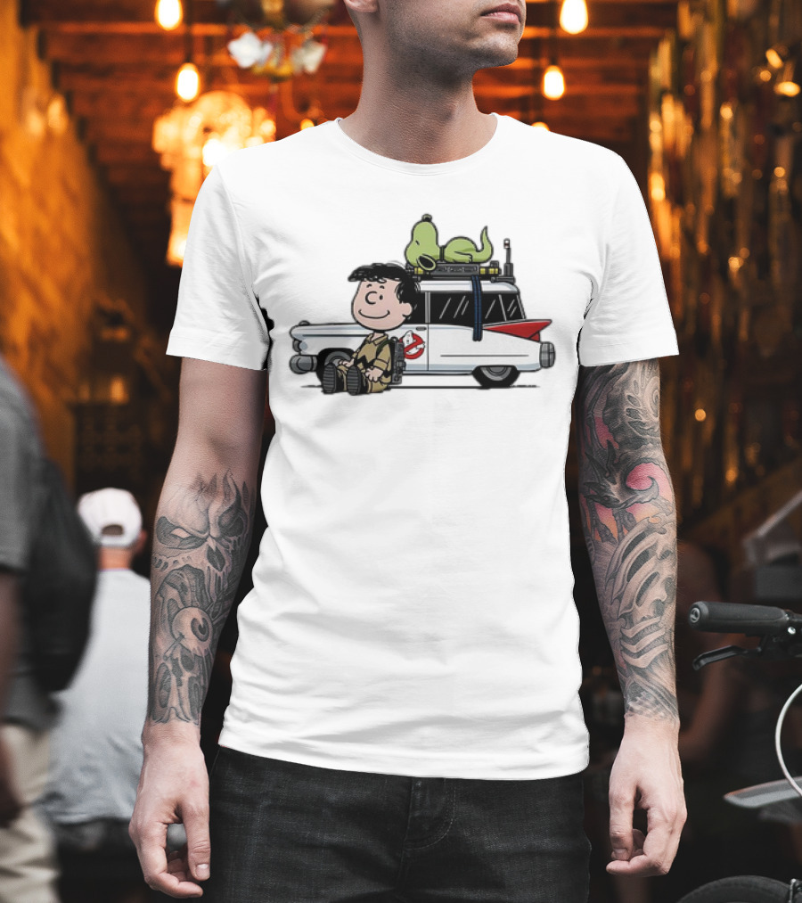 Venkman Slimer Ecto-1 Ghostbusters Meets Charlie Brown Snoopy Peanuts Charlie Venkman T-Shirt
