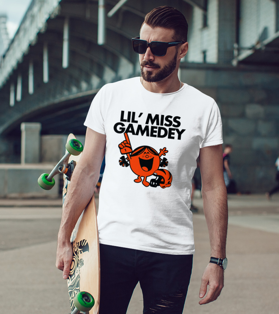 Lil Miss Gamedey Cincinnati Bengals Football Fandom Icon With Cheerful Character And Helmet T-Shirt