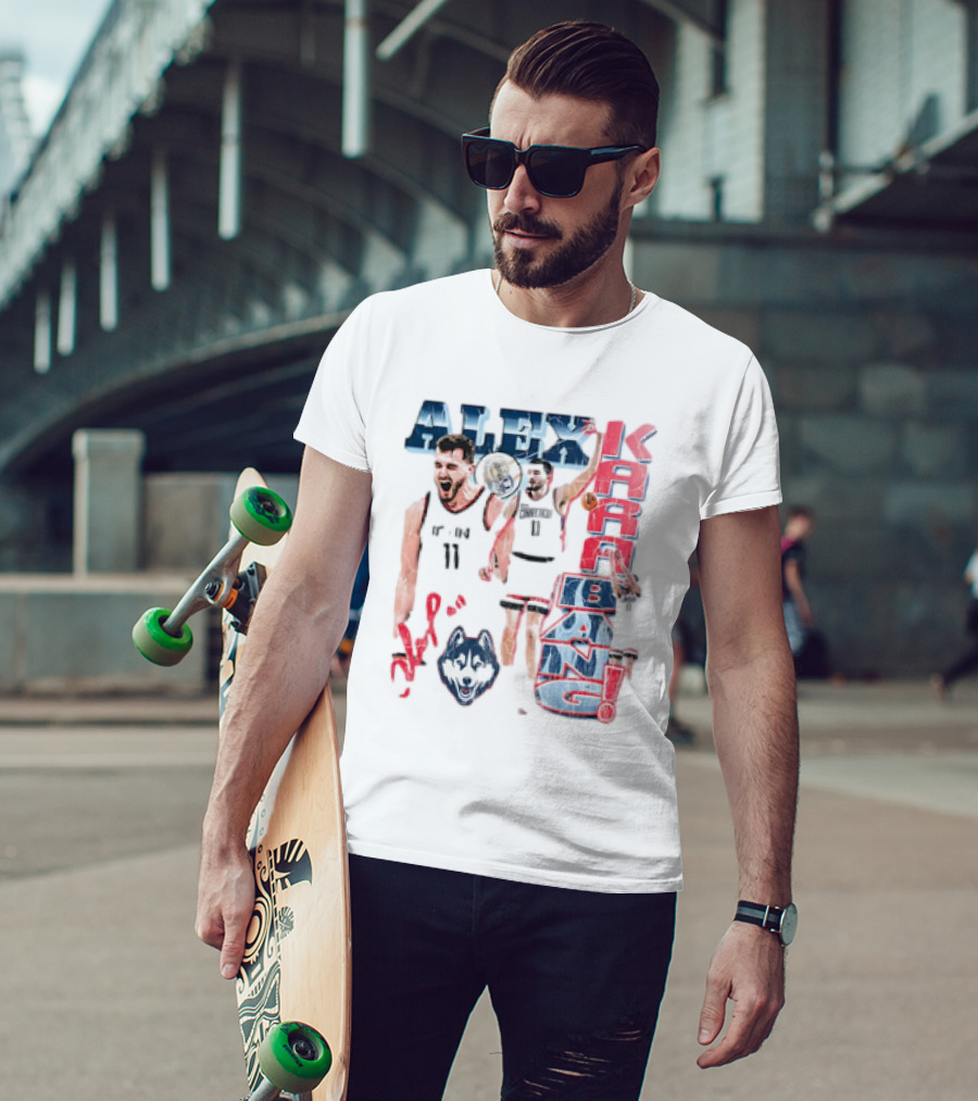 Alex Karaban UConn Huskies Basketball 90s Retro Style With Player Imagery And Team T-Shirt
