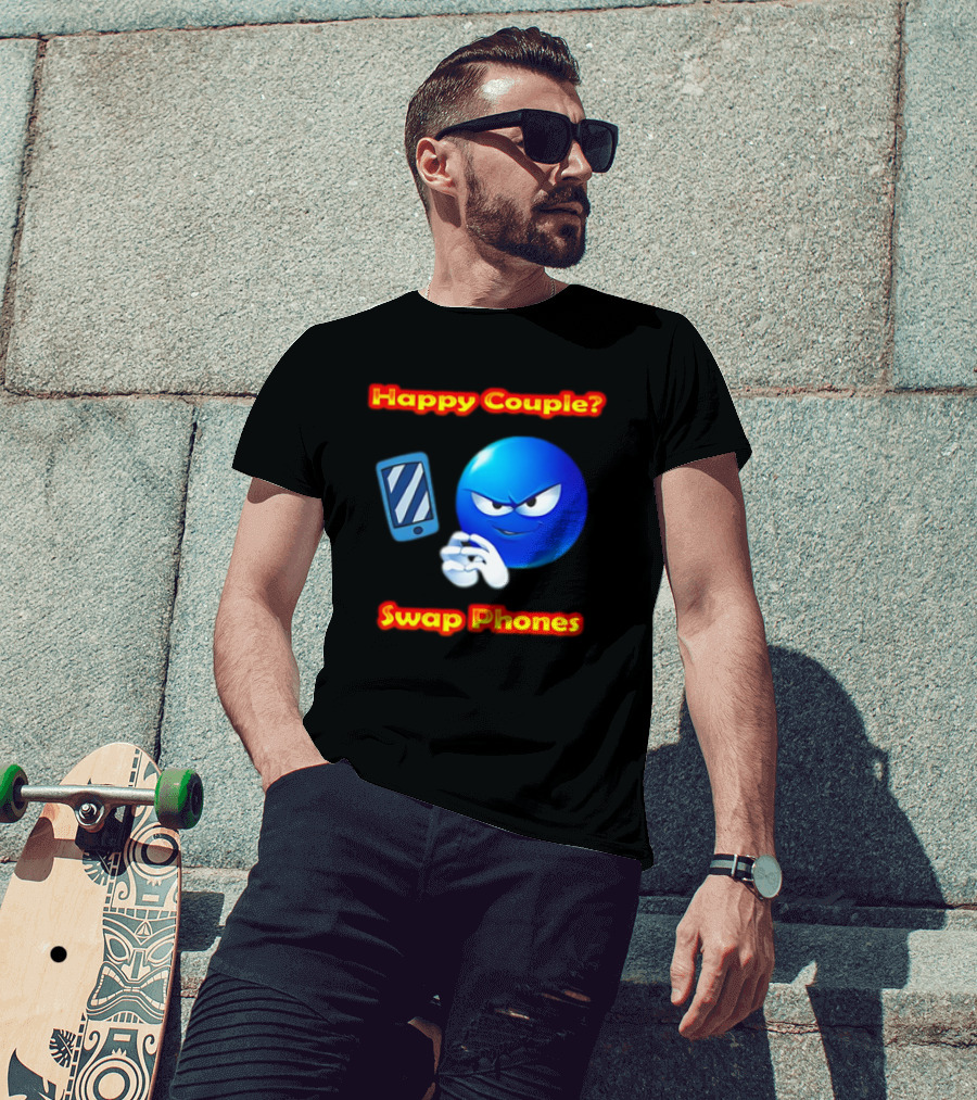 Happy Couple? Swap Phones Blue Emoji T-Shirt