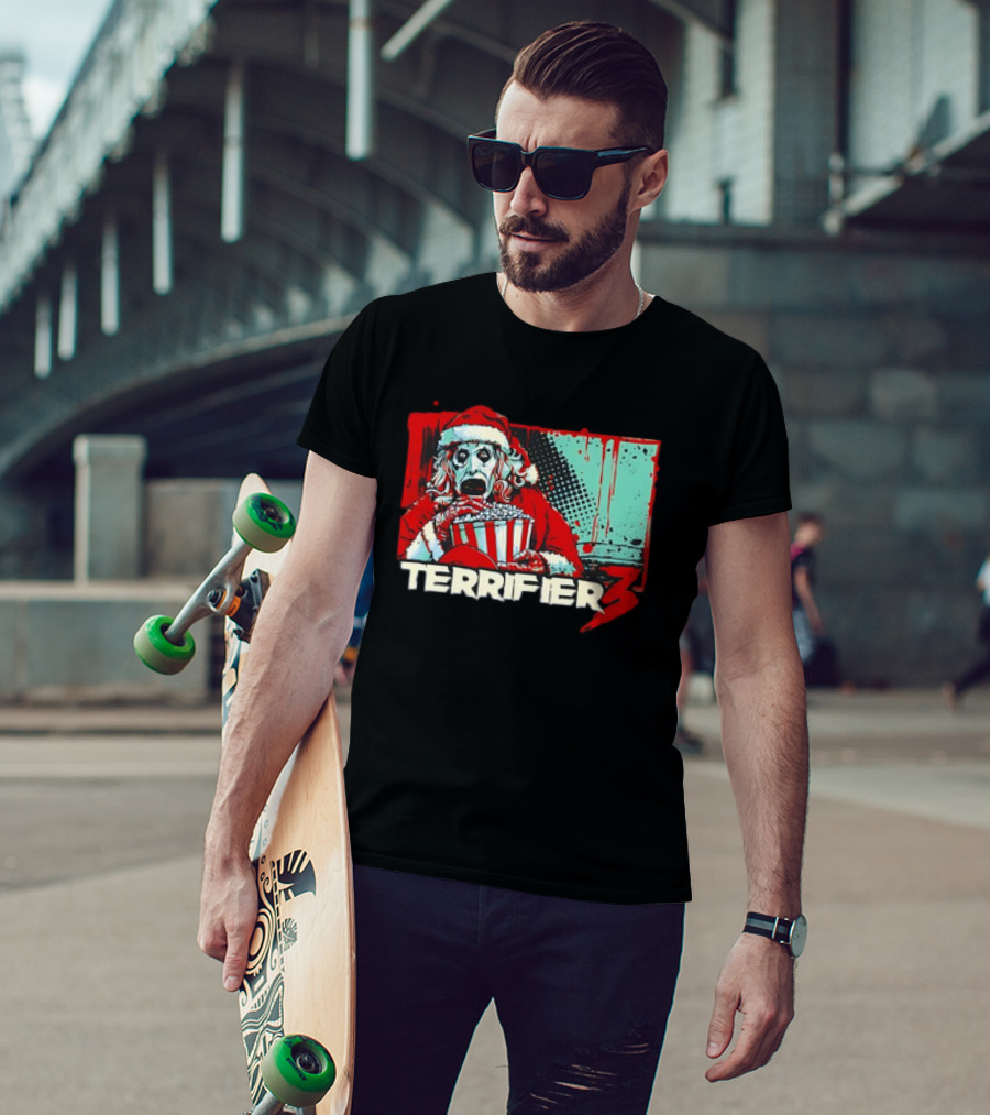 Terrifier 3 Santa Popcorn Horror Scene T-Shirt