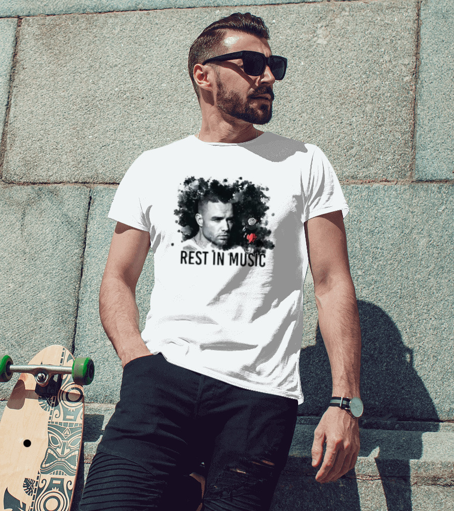 Liam Payne Rest In Music Portrait With Artistic Black And Red Accents T-Shirt