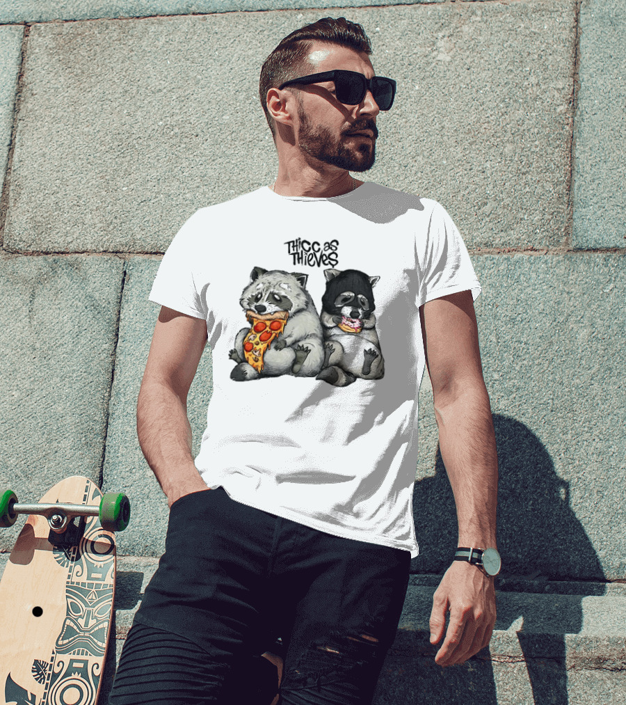 Thicc As Thieves Raccoon Eat Pizza And Donut T-Shirt