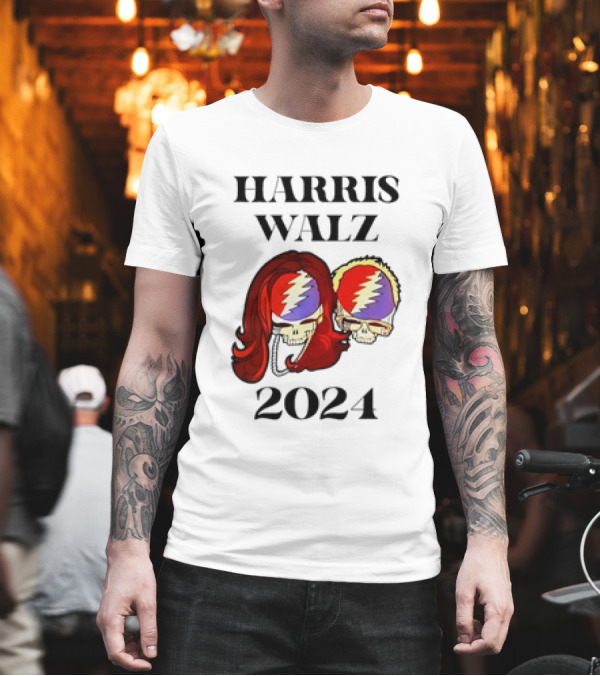 Harris Walz 2024 Grateful Dead Skulls with Lightning Bolt Headbands T-Shirt Harris Walz 2024 Grateful Dead Skulls with Lightning Bolt Headbands T-Shirt