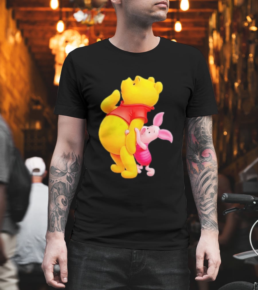 Winnie The Pooh And Piglet Best Friends Forever Hugging Playful Moment T-Shirt