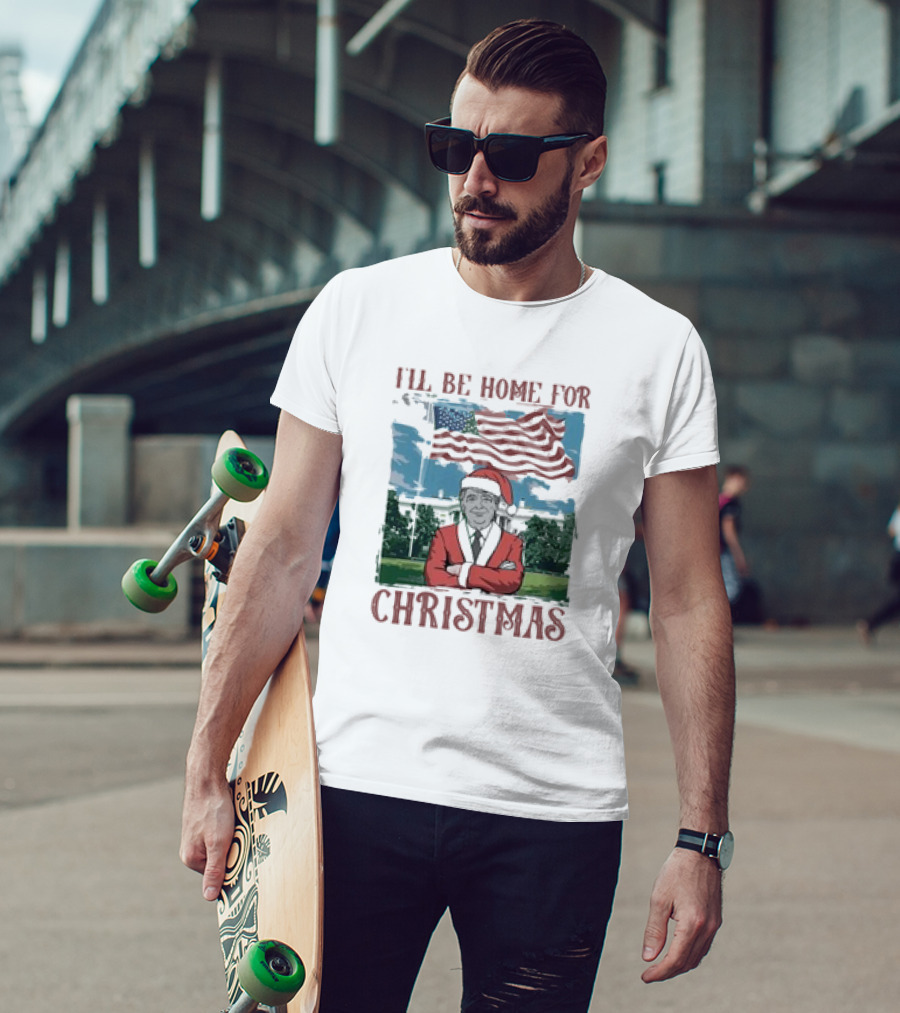 I'll Be Home For Christmas American Flag White House Santa Suit T-Shirt