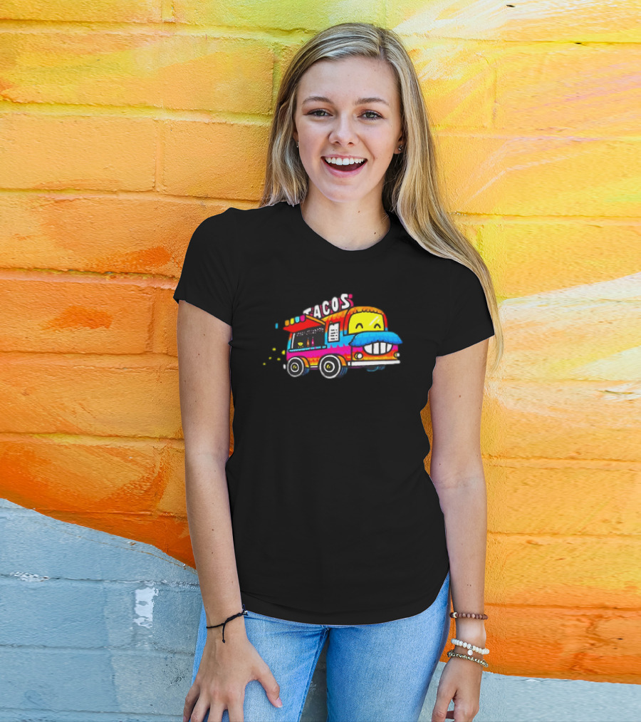 Tacos Tuesdays Colorful Food Truck With Happy Face T-Shirt