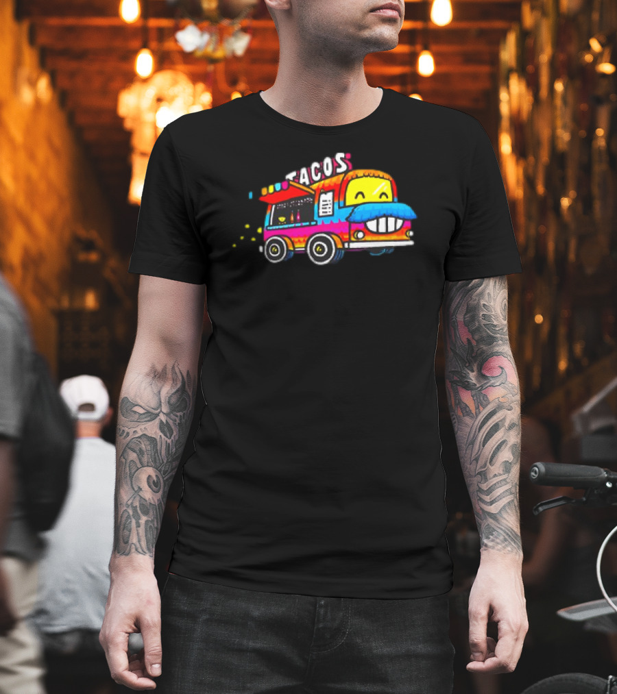 Tacos Tuesdays Colorful Food Truck With Happy Face T-Shirt