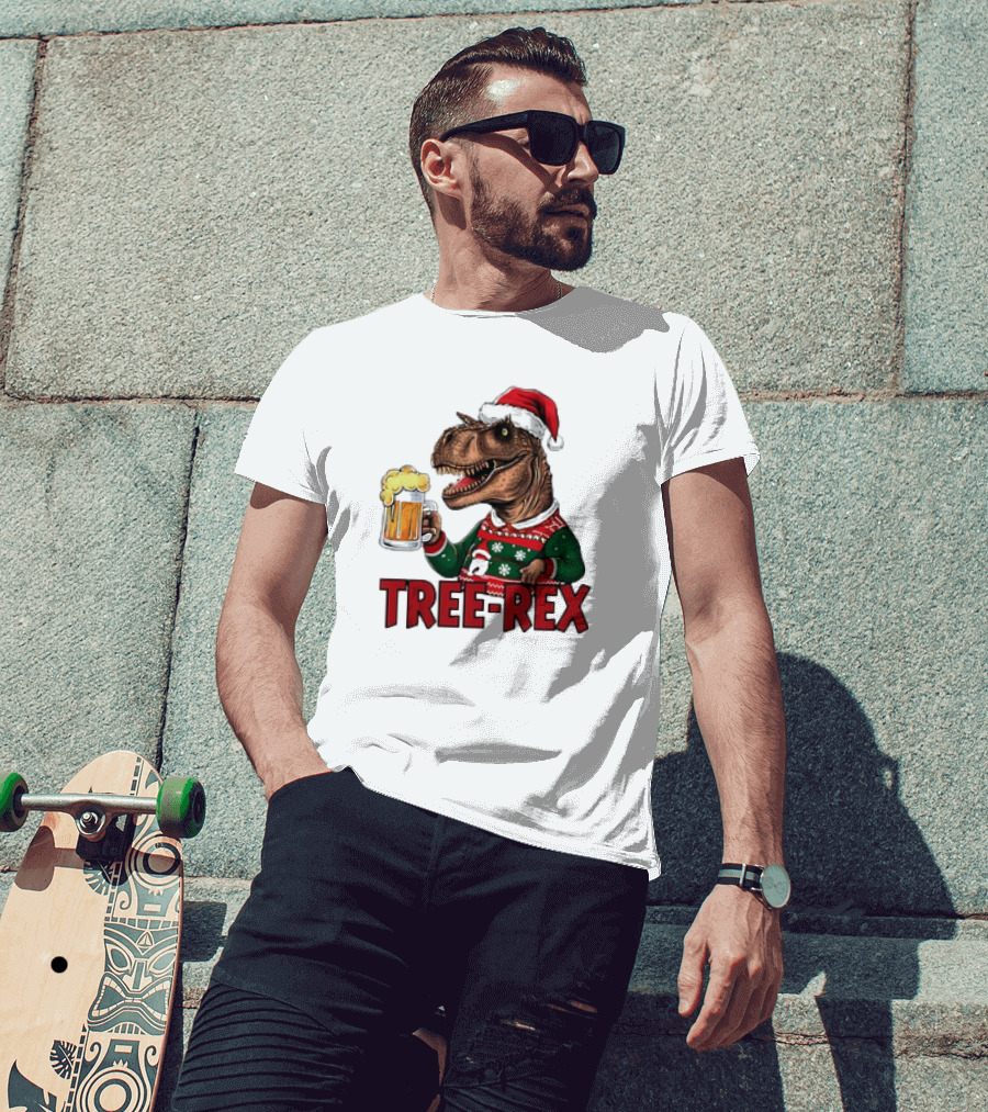 Christmas Tree-Rex Ugly Sweater Merry Beer Dinosaur Trex T-Shirt