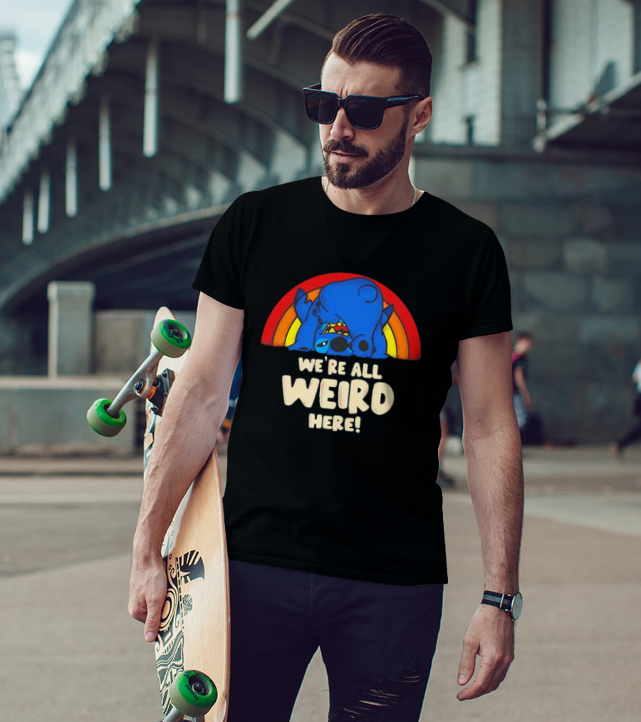 Stitch We're All Weird Here Rainbow T-Shirt