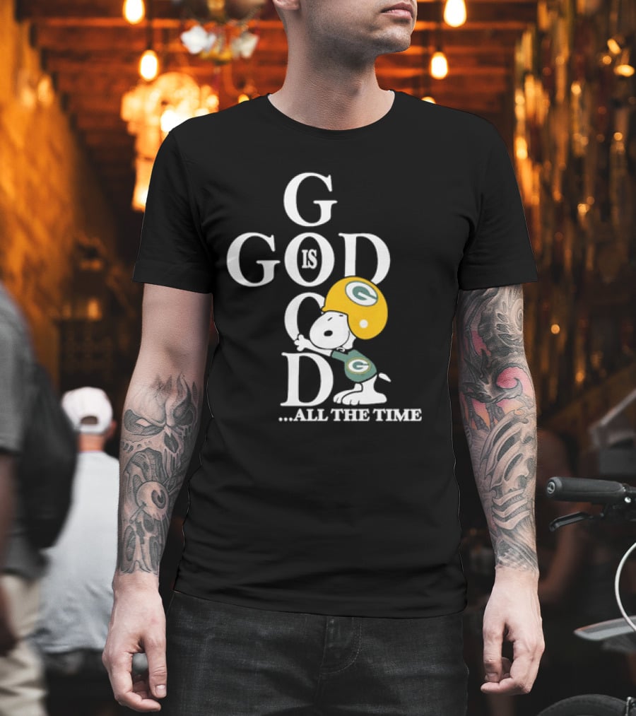 Green Bay Packers Snoopy God Is Good All The Time Football Helmet T-Shirt