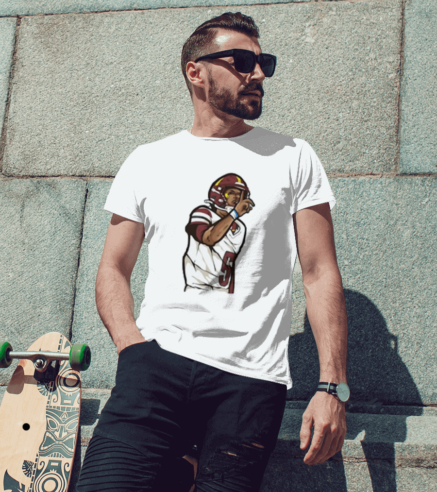 Jayden Daniels Shhh Gesture Cartoon Football Player Number 5 T-Shirt