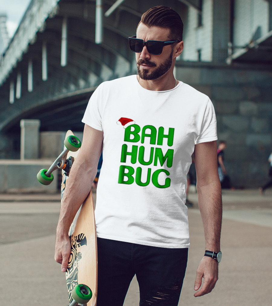 Bah Hum Bug Christmas Text With Santa Hat T-Shirt