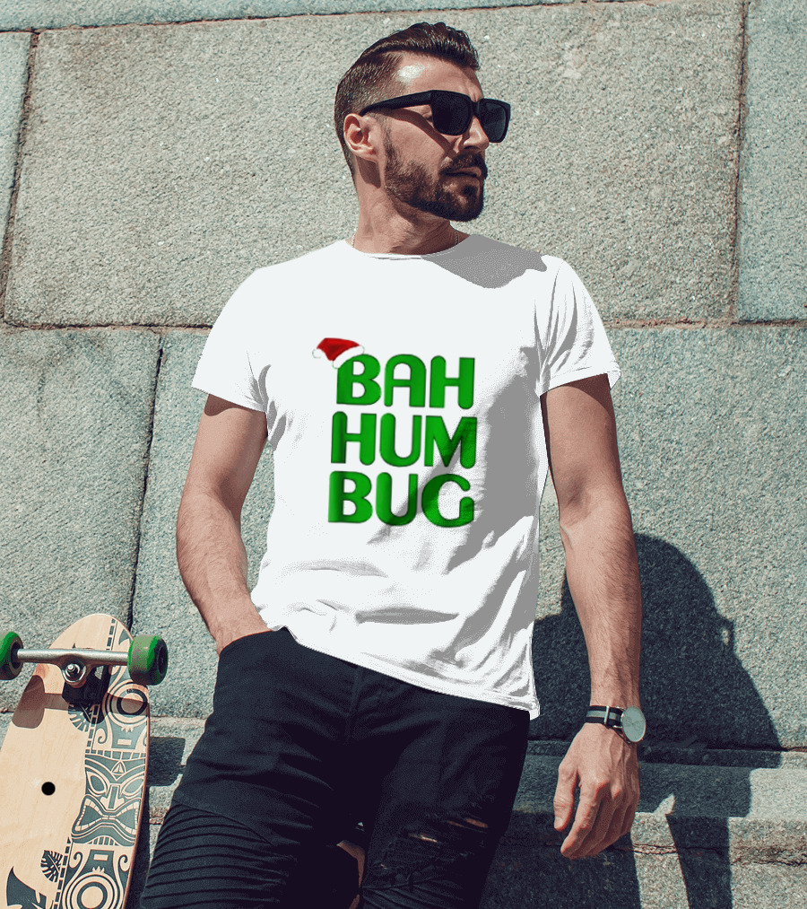Bah Hum Bug Christmas Text With Santa Hat T-Shirt