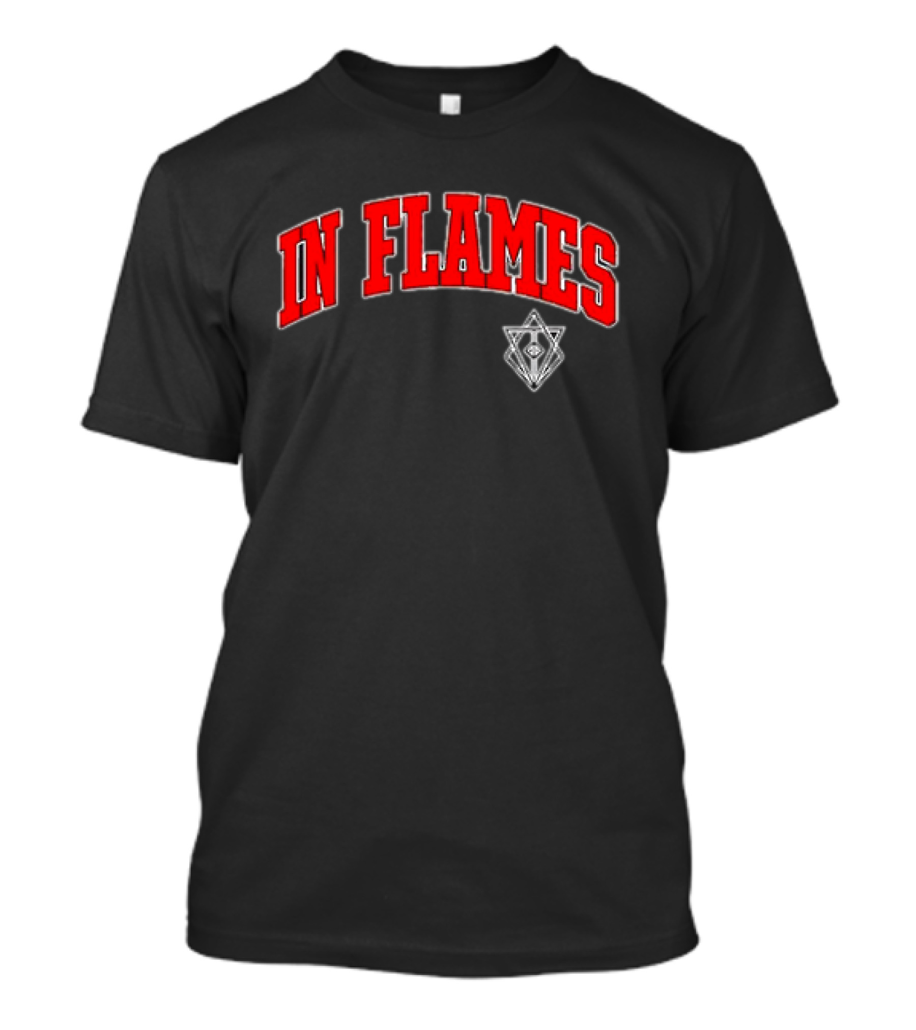 In Flames Red Collegiate Text With Geometric T-Shirt