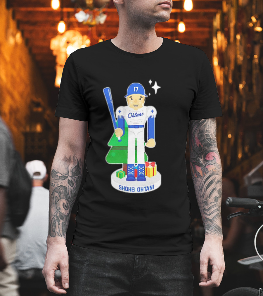 Shohei Ohtani Los Angeles Dodgers MLBPA Christmas Nutcracker with Tree and Gifts T-Shirt