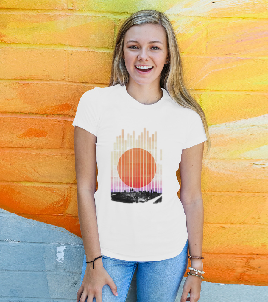Stripe And Sun Vintage Sunset Silhouette On Horizon T-Shirt
