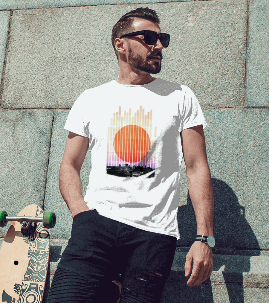 Stripe And Sun Vintage Sunset Silhouette On Horizon T-Shirt