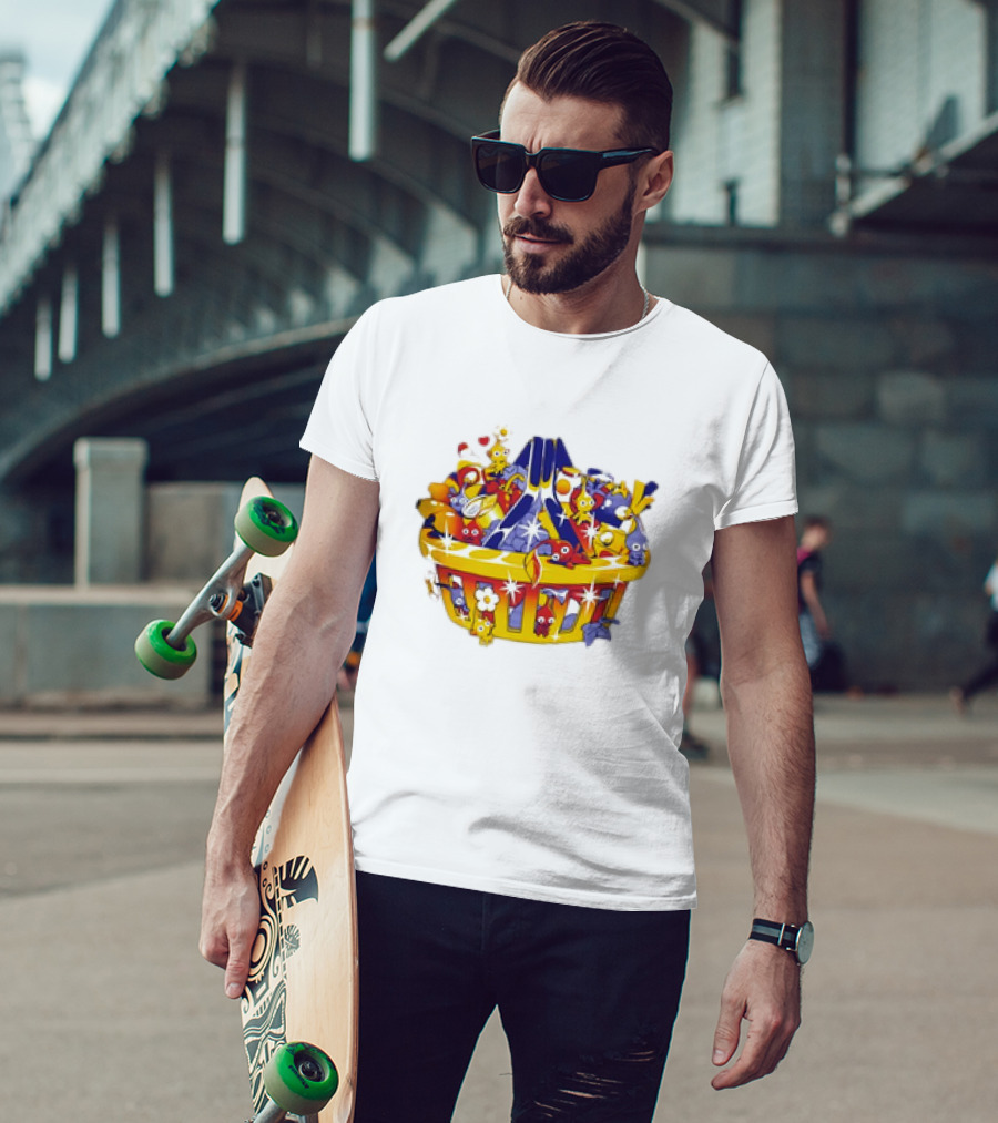 Basket Full Of Colorful Cartoon Creatures Playful And Whimsical Imagination T-Shirt
