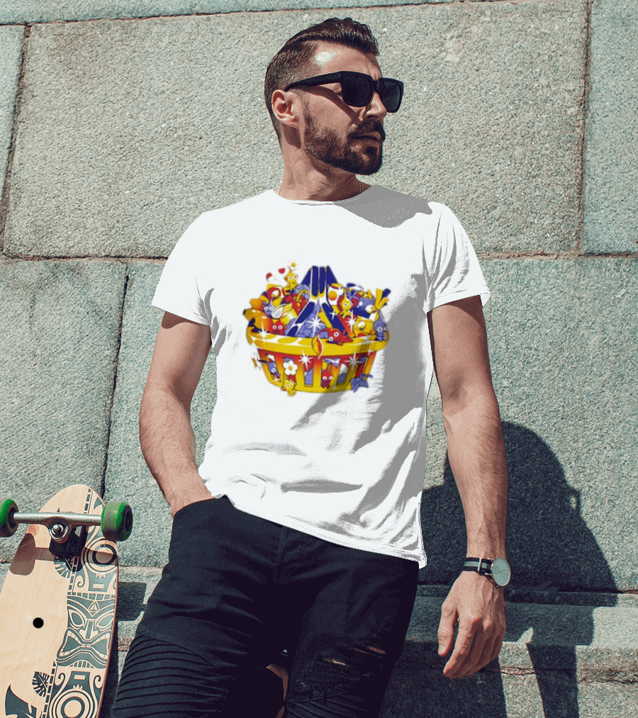 Basket Full Of Colorful Cartoon Creatures Playful And Whimsical Imagination T-Shirt