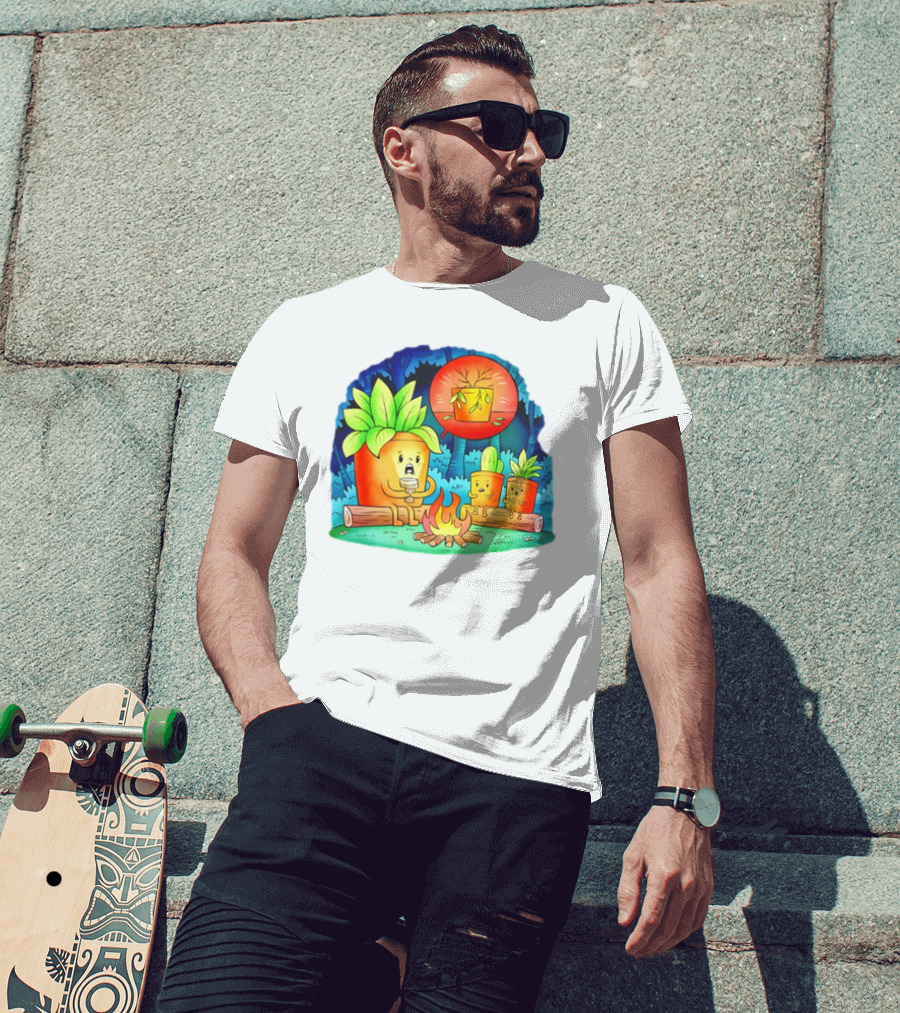 House Plants Gather Around Campfire Sharing Spooky Stories In The Woods T-Shirt