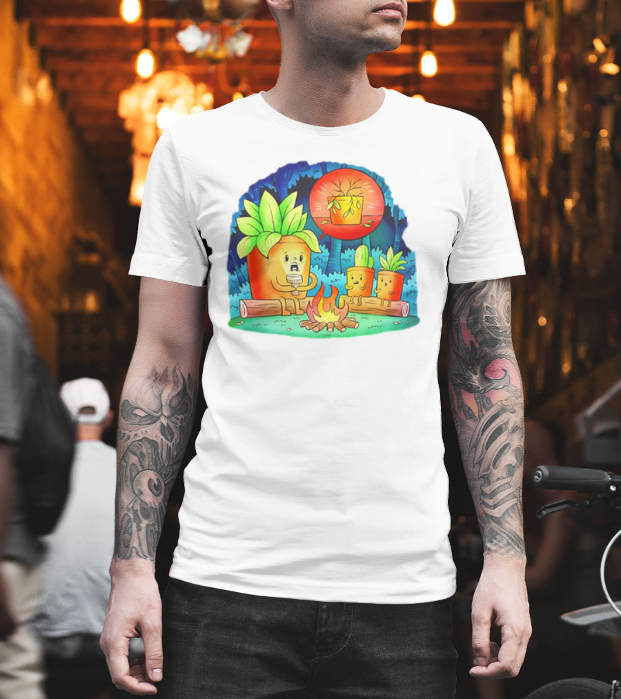 House Plants Gather Around Campfire Sharing Spooky Stories in the Woods T-Shirt