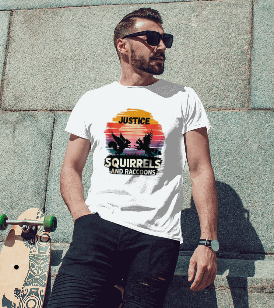 Justice For Peanut The Squirrel And Fred The Raccoon Retro Sunset T-Shirt