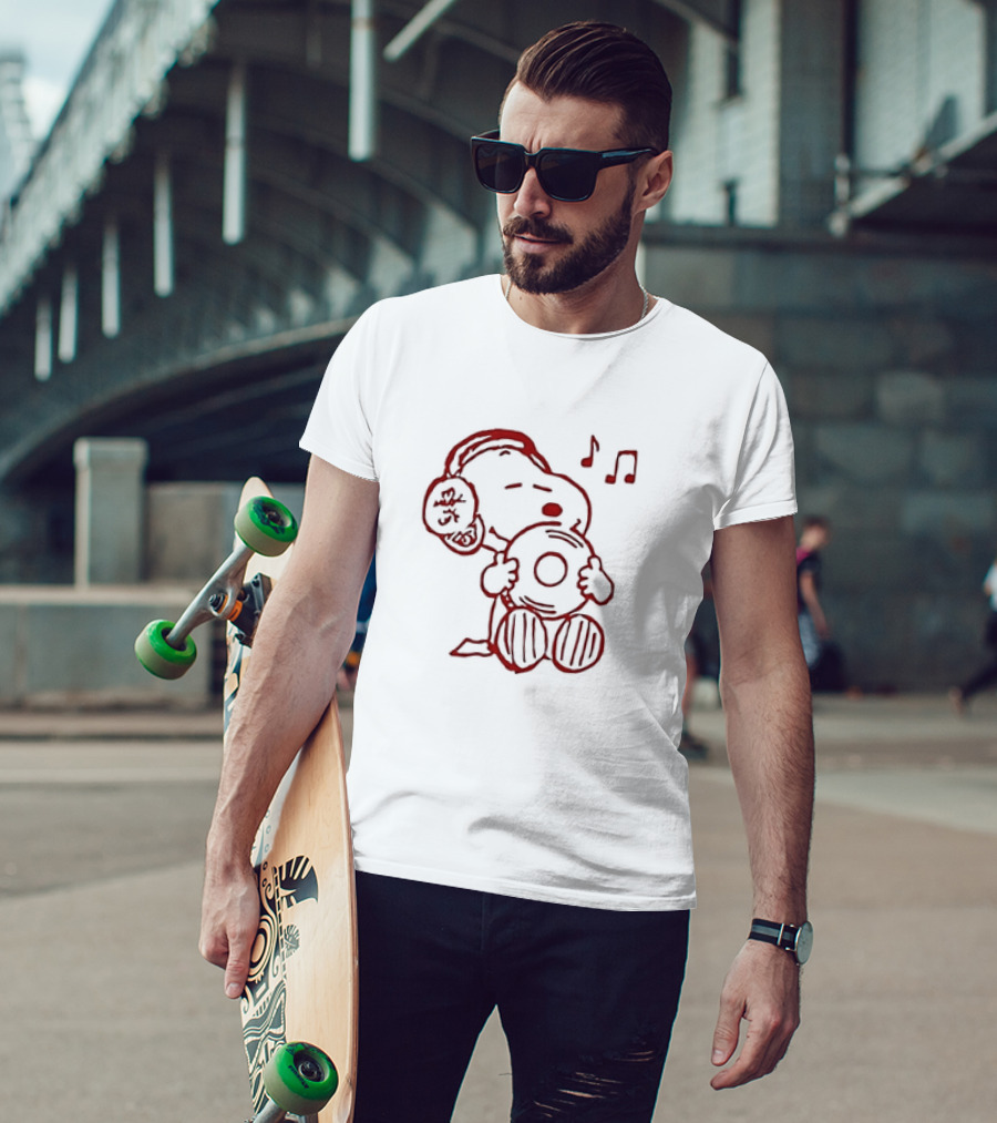 Snoopy Listening To Music With Headphones And Record T-Shirt
