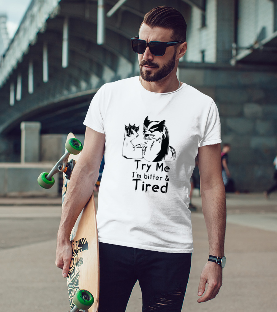 Try Me I'm Bitter And Tired Angry Cartoon Badger Character With Raised Claw T-Shirt