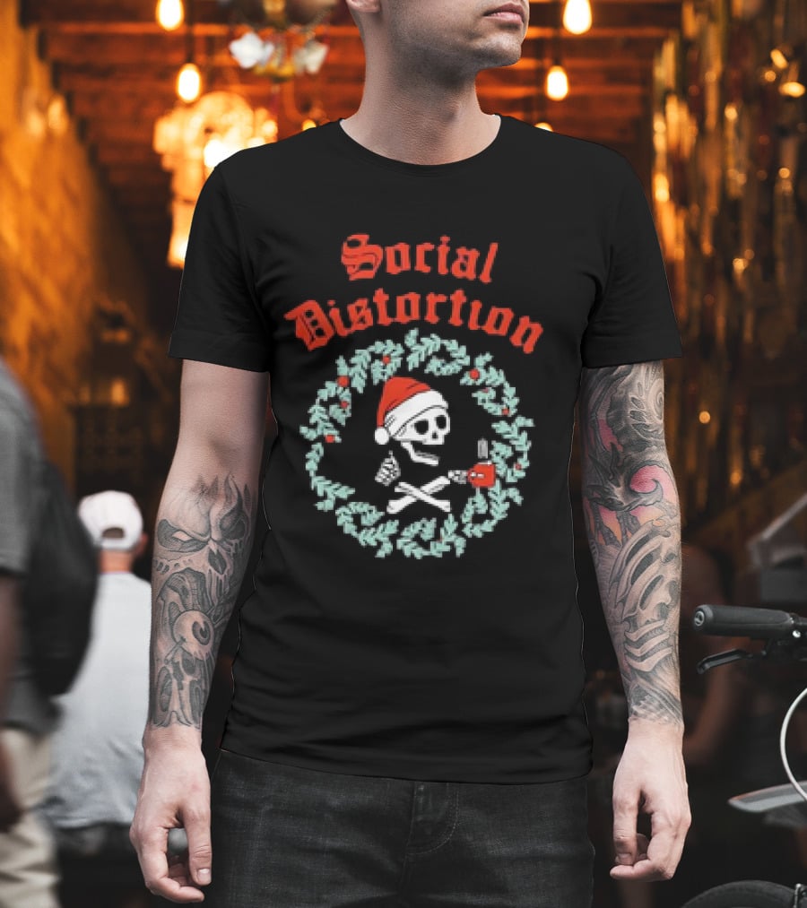 Social Distortion Skelly Wreath Santa Christmas Skeleton T-Shirt