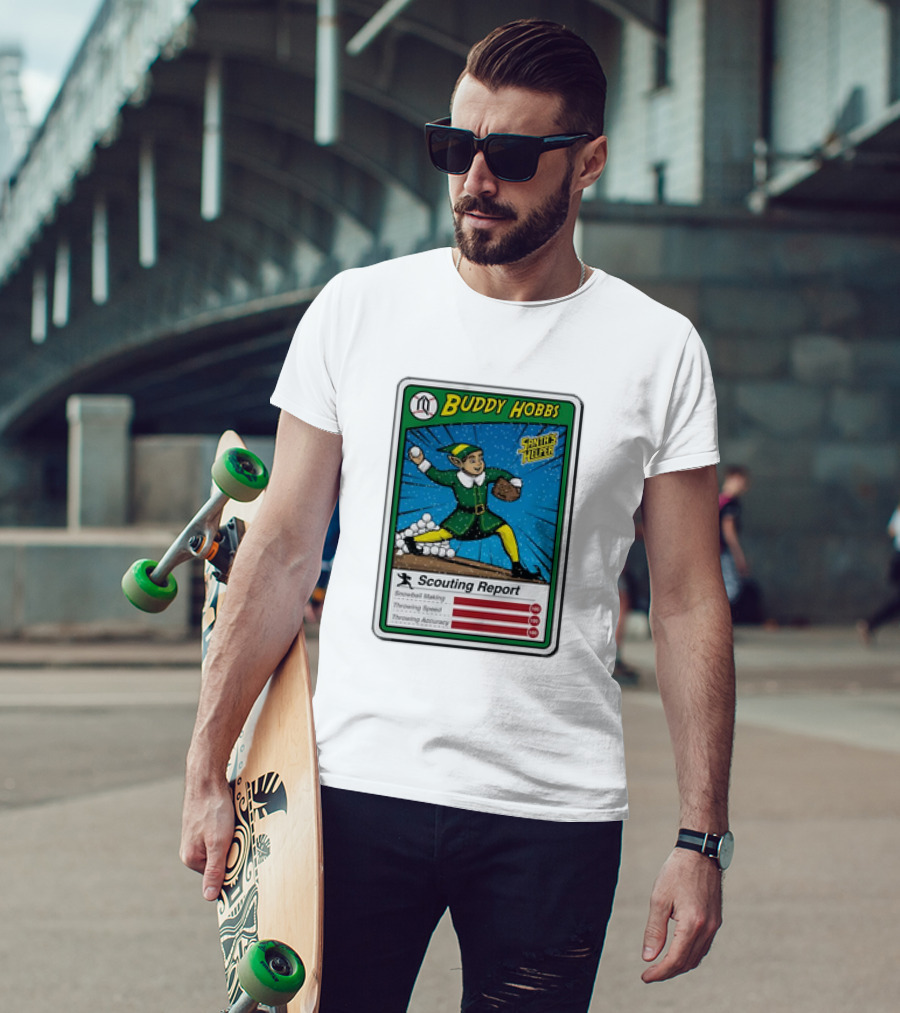 Buddy Hobbs Santa’s Helper Scouting Report Snowball Making Throwing Speed Accuracy T-Shirt