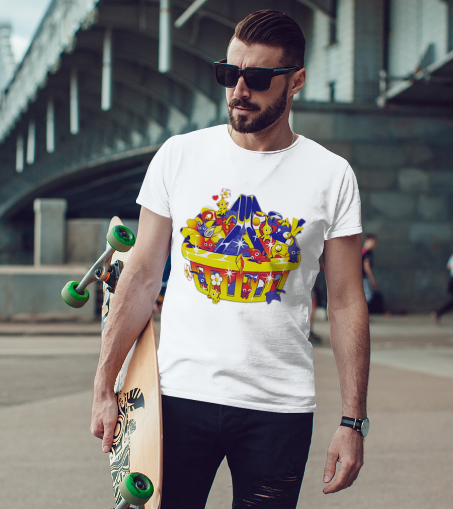 Pikmin Basket Overflowing With Colorful Creatures And Hearts T-Shirt