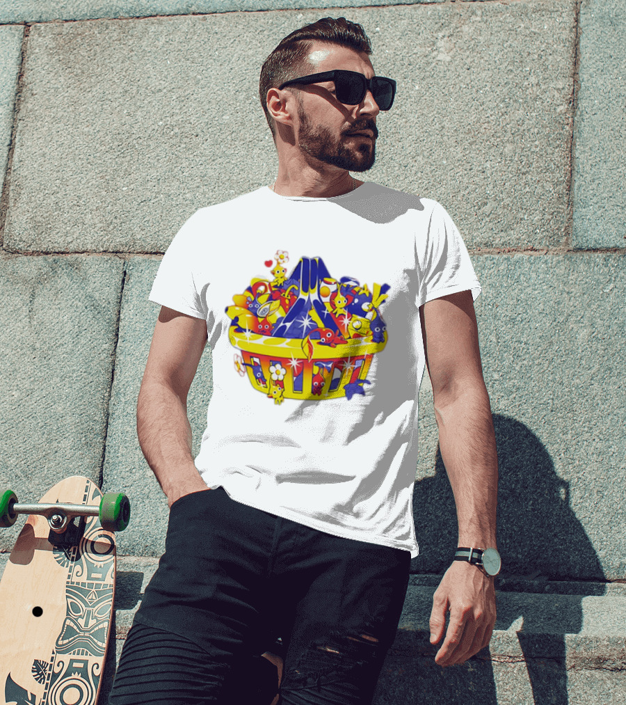 Pikmin Basket Overflowing With Colorful Creatures And Hearts T-Shirt