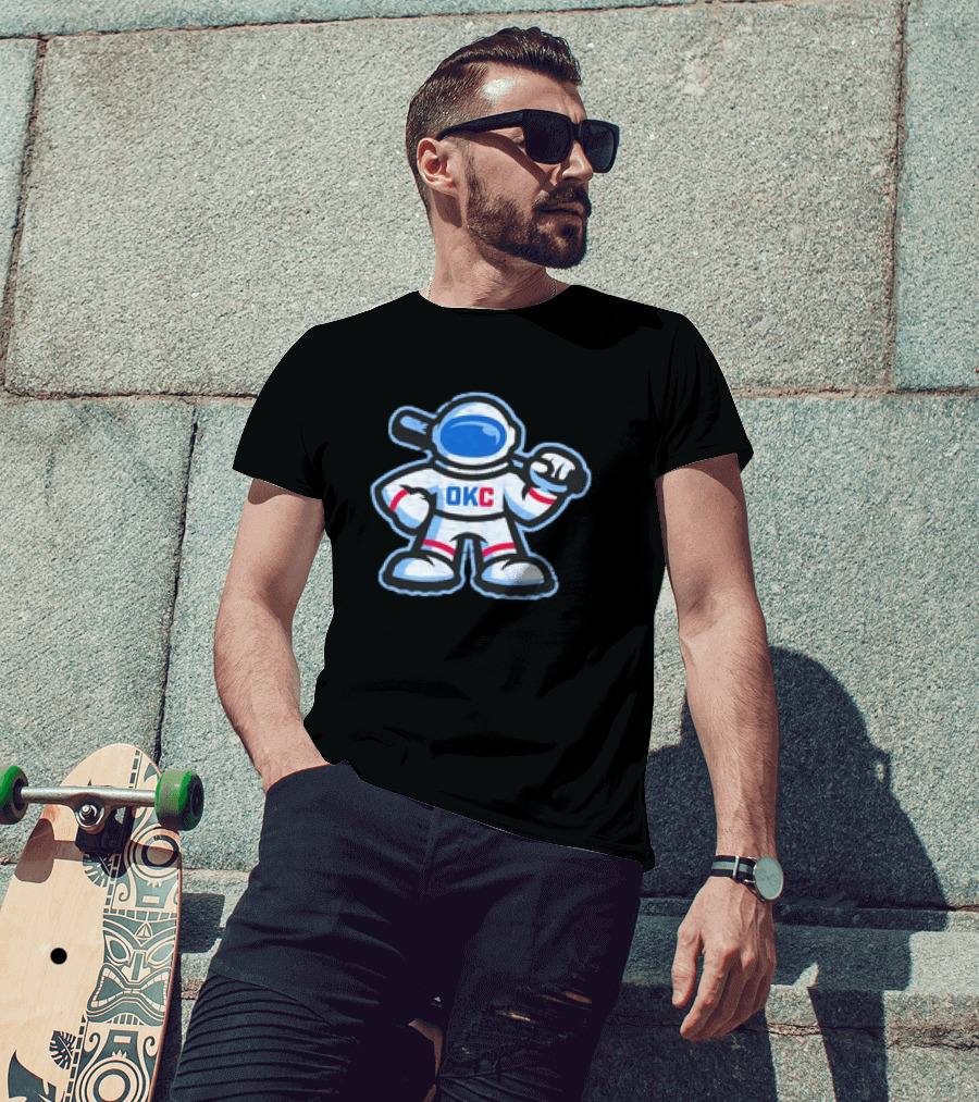 OKC Comets Astronaut Baseball Mascot With Bat T-Shirt