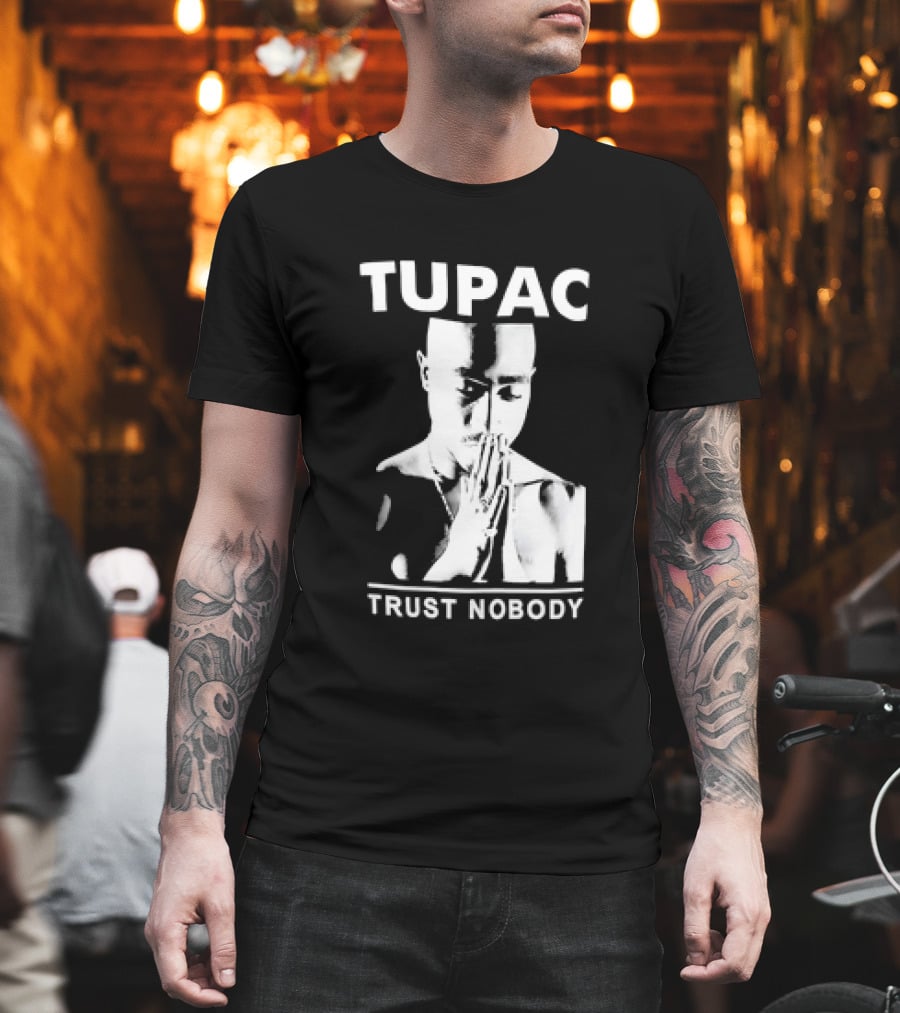 Tupac Trust Nobody Black and White Praying Hands T-Shirt