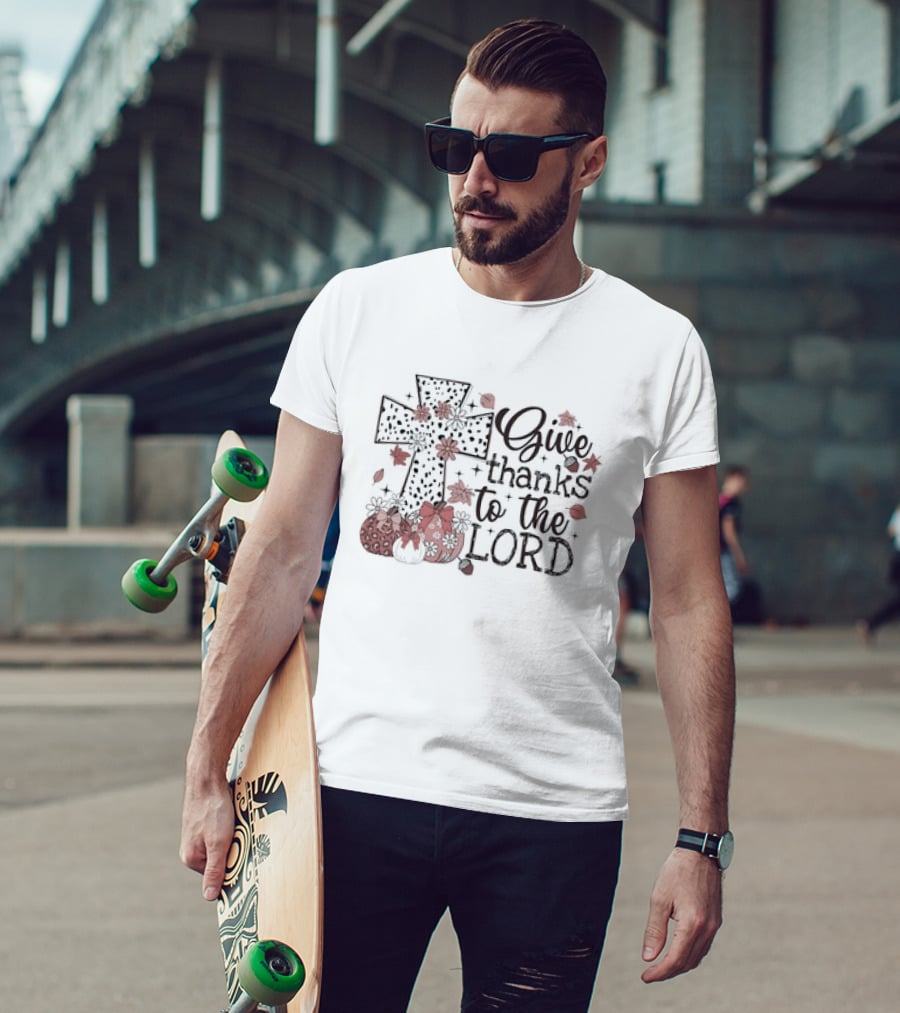 Give Thanks To The Lord Cross And Pumpkins Thanksgiving T-Shirt