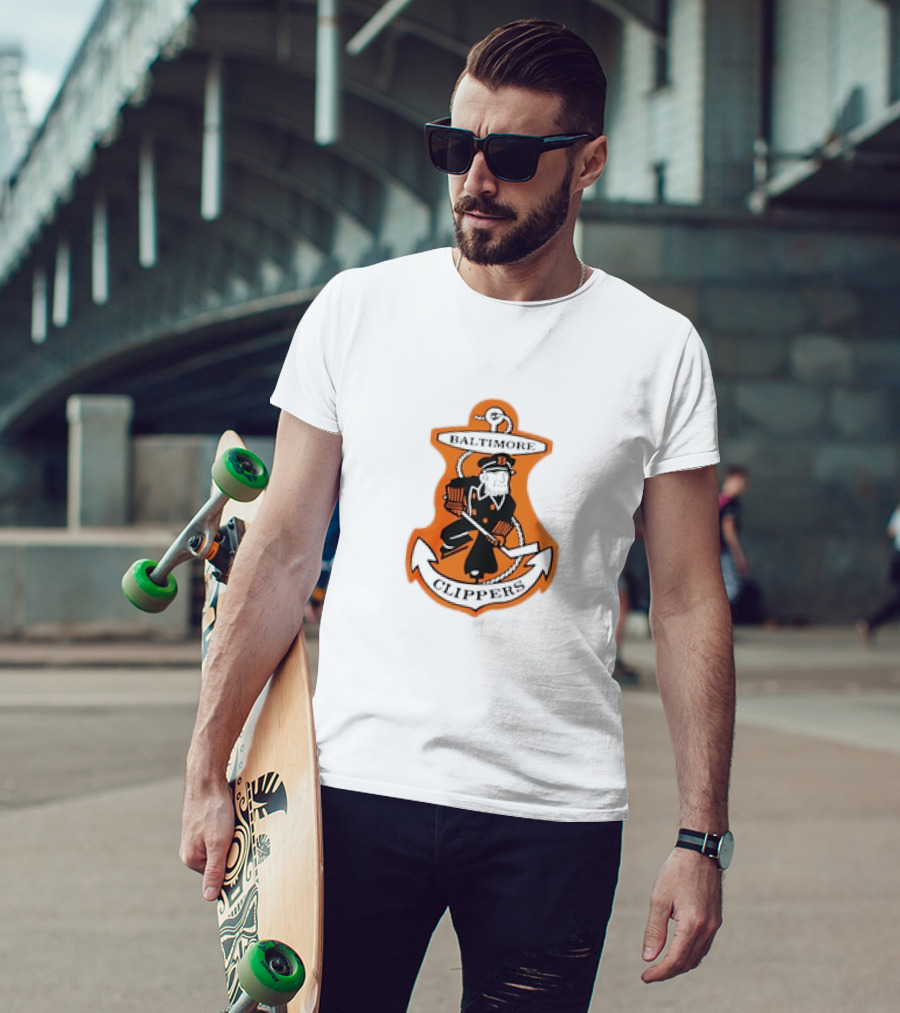 Baltimore Clippers 1962 Retro Style AHL Logo Orange Anchor T-Shirt