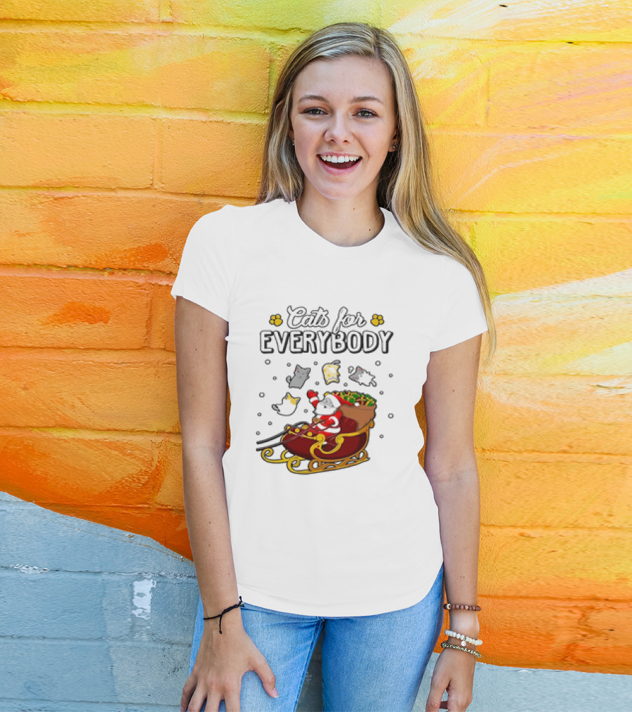 Cats For Everybody Santa Sleigh With Christmas Cats Merry Xmas T-Shirt
