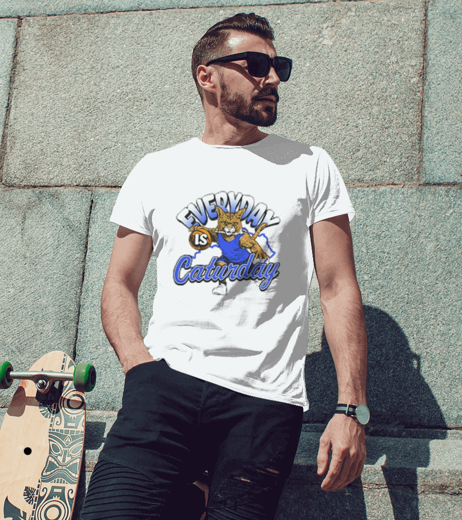 Everyday Is Caturday Basketball Cartoon Cat In Blue Jersey T-Shirt